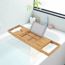 Natural Bamboo Bathtub Caddy Expandable Premium Bathtub Organiser Caddy Rack - £19.96 GBP