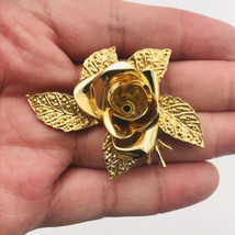 Gold Tone Rose Pin Brooch 2 1/4&quot; x 1 3/4&quot; -- 3/4&quot; Tall - £7.46 GBP