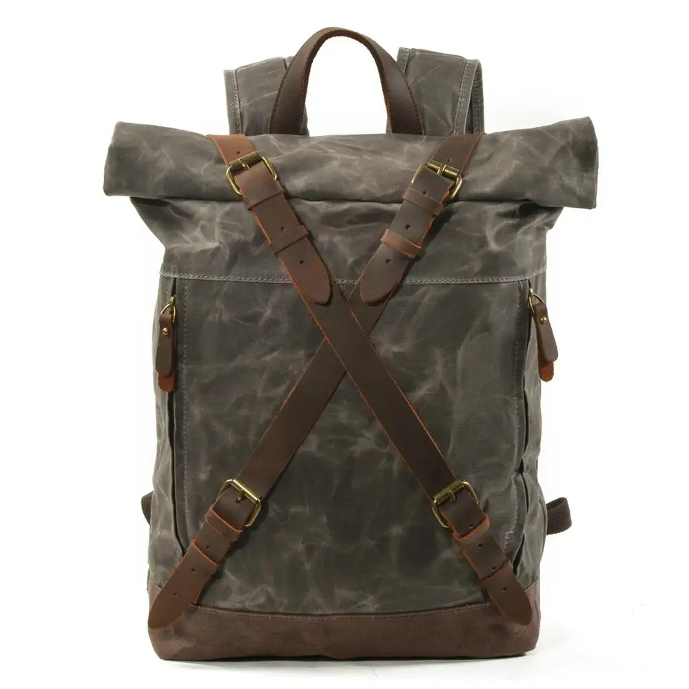 Luxury Vintage Canvas Backpacks Men Women Oil Wax Canvas Leather Travel Backpack - £49.56 GBP