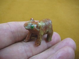 (y-bea-29) red tan Bear wild cub carving gemstone SOAPSTONE PERU I love ... - $8.59