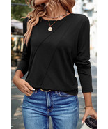 Black Asymmetric Seam Detail Solid Color Long Sleeve Top - $15.52 CAD