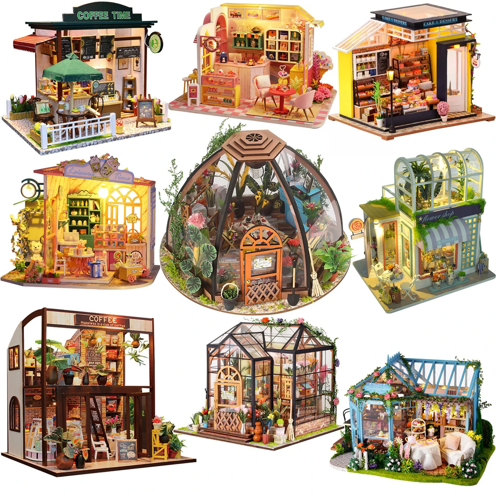 Diy Wooden Doll Houses Kits Miniature Casa With Furniture Flower House Shop - £33.83 GBP+