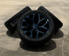 Black Snowflake 22&quot; Wheels Blackhawk 33X12.50R22 R/T Tires GMC Sierra Yukon - $1,998.81