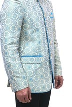 Handmade Men&#39;s off white Jacquard Silk Jacket and black trouser combo Pe... - £155.08 GBP