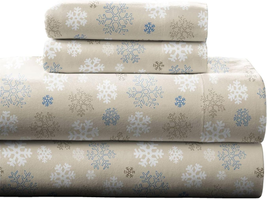 Flannel 170 GSM Sheet Set,Cal King Snow Flakes Oatmeal - $116.81