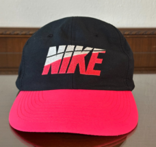Vintage 90s Nike Snapback Hat Cap Black / Pink Colorblock No Tag - $95.99