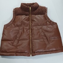 Maurices RN#51783 Girls Brown Faux Leather Full Zip Puffer Vest Size Medium image 13