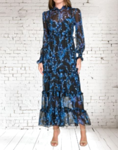 Tommy Hilfiger Provincial Floral Chiffon Ruffled Dress Sz-12 Black/Blue ... - $42.08