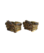 Vtg Gold Tone Brown Navettes Marquise Glass Rhinestone Clip Earrings Hug... - £10.89 GBP