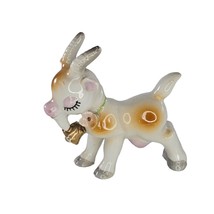 Vintage Japan Ceramic Goat Figurine With Bell Collar Pink Flowers - $14.99