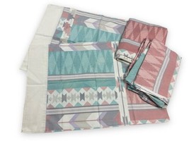 Vtg Cannon Percale Pastel Southwestern Aztec Full Size 4pc Sheet Set Flat/fitted - $49.01