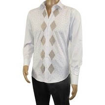 Men CEREMONIA Turkey Shirt 100% Cotton Fancy Rhine Stones #Rio 13 White Slim Fit image 8