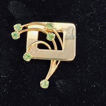 Vintage Gold Tone And Green Vaseline Glass Abstract Brooch (5178) - $34.65