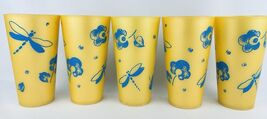 Thermo-Serv Yellow Blue Dragonfly Set of 5 Tumblers Cups Vintage MCM - $17.09