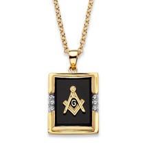 14K Gold Masonic Mason Emerald Cut Black Onyx Gp Pendant Necklace - £119.89 GBP