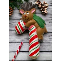 Vintage Christmas Reindeer Candy Cane Brooch Pin Funworld - £9.42 GBP