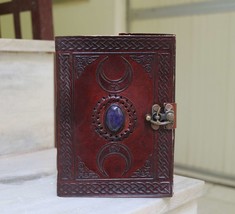 Leather Journal Moon Embossed Gem Stone Handmade Leather Journal, Diary,... - £19.97 GBP