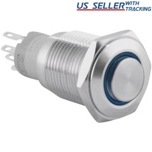16Mm Latching Push Button Power Switch Stainless Steel W/ Blue Led Waterproof - £11.16 GBP