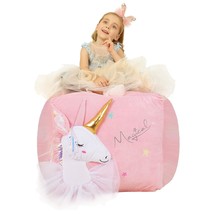 Unicorn Chair For Girls, Stuffed Animal Storage Bean Bag Chair, Toy Stor... - $50.99