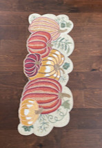 Nicole Miller Fall Beaded Table Runner Pumpkins Leaves Thanksgiving Embroidered - £48.09 GBP