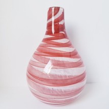 Decorative Red White &amp; Clear Striped 9.75&quot; Art Glass Vase - £31.10 GBP