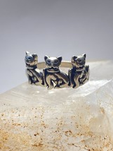 cat ring cats band sterling silver kittens women girls size 7 - £35.78 GBP