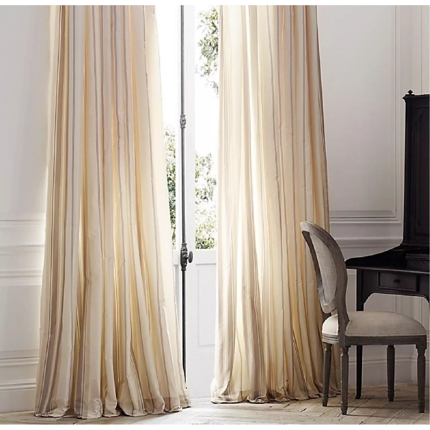 Restoration Hardware Silk Taffeta Multi-Stripe Ivory 50 x 108 Drapery Pa... - $200.00
