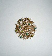 Lisner Rhinestone Brooch Pin Green Arora Borealis Vintage Jewelry - £15.53 GBP