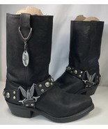 Western Boots Womens 8 Cowgirl Black Leather Silver Conchos Eagle Festiv... - $54.18 CAD