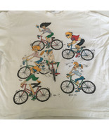 1990s new wave style t shirt funny girls riding bicycle graphics - $19.75