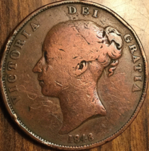 1848 UK GB GREAT BRITAIN ONE PENNY COIN - Very Keydate ! - - $131.35