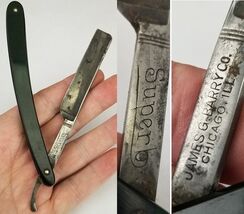 vintage antique straight razor "James G Barry Co" Superb Chicago Ill GREEN - $32.99