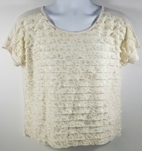 B Wear Women&#39;s Glittery Ruffle Off-White Shirt Blouse Large - $14.84