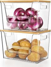 Compact Pantry Organizer Set - Clear Bins with Flexible Stopper for Easy... - $70.24