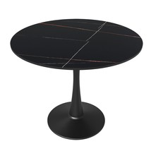 LeisureMod 35&quot; Round Dining Table with Sintered Stone Top  Modern Black... - $346.92
