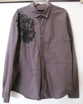 Vintage CALVIN KLEIN Jean&#39;s Shirt Snap Front Graphics Front &amp; Back GRAY ... - £47.06 GBP