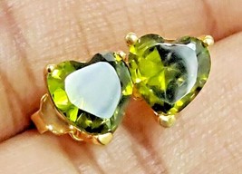 2Ct Heart Cut Lab-Created Peridot Earrings For Women 14k Yellow Gold Plated - £103.18 GBP
