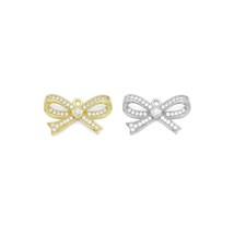 Clear CZ Gold Silver Bow Charm Pendant, Sku#A314 - £2.82 GBP