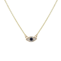 14K Gold Sapphire Evil Eye Pendant Necklace - £201.54 GBP