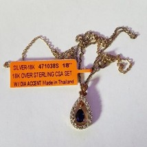 Black Teardrop Stone w/ Cubic Zirconia Surrounding w/ Gold Necklace 18&quot; Chain - £13.84 GBP