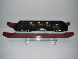 Vintage Hand Crafted And Painted Wooden Sleigh Santa And Reindeer 17&quot; Long - £16.01 GBP