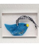 Fused Glass Blue Bird Speckled Art Hanging Ornament Decoration - $34.55