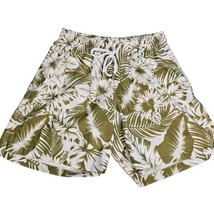 Kenny Flowers Palm Leaf Print Swim Trunks Mens S White Green Lined Draws... - $45.53