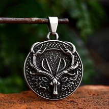 Deer Antler Pendant Necklace Men Women Stainless Steel Animal Jewelry Chain 24" - £9.46 GBP