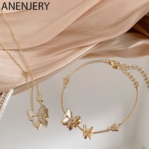 ANENJERY Silver Color Butterfly Jewelry Sets for Women Wedding White Shell Daint - £25.00 GBP