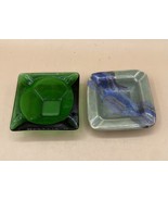 Square Anchor Hocking Green Forest Glass Ashtray &amp; Ceramic LOT 2 - $24.38 CAD