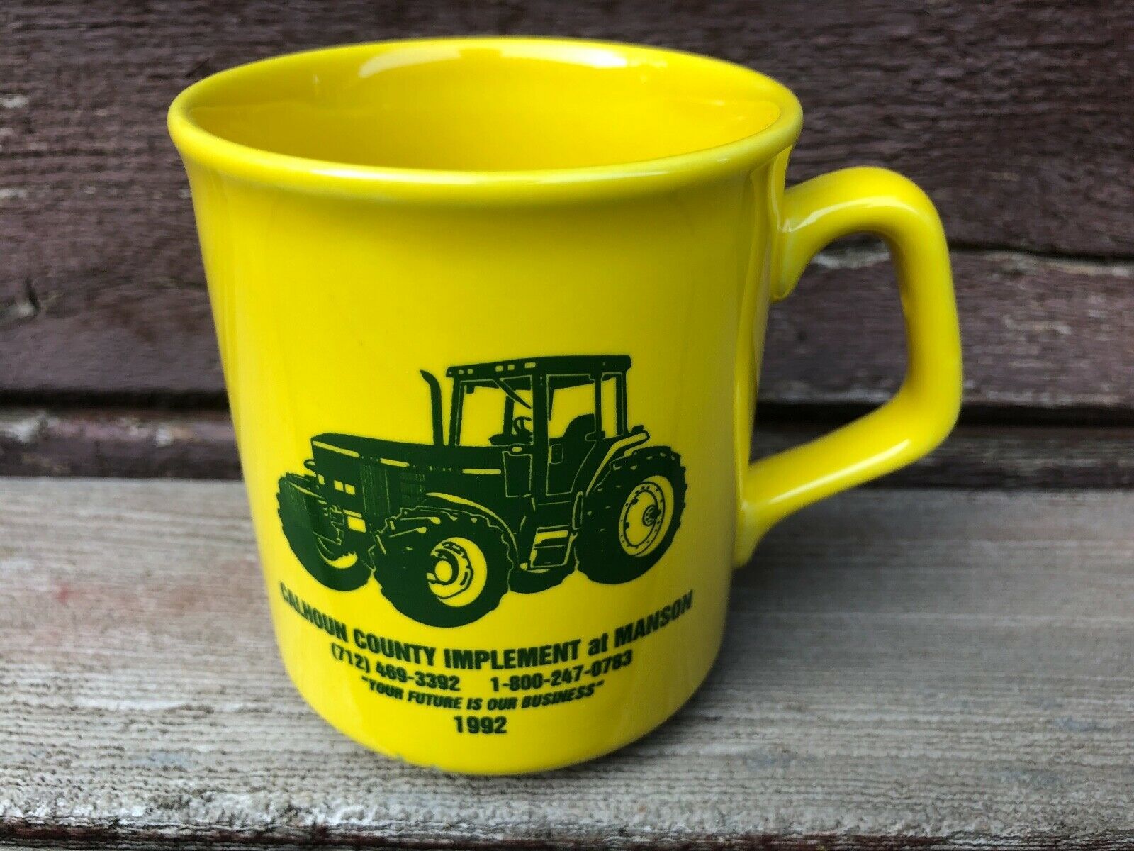 VTG 1992 CALHOUN COUNTY IMPLEMENT MANSON JOHN DEERE COFFEE CUP IOWA - $19.75