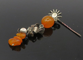 925 Sterling Silver - Vintage Amber Floral Beaded Dangling Sweater Pin - TR1829 - £20.73 GBP