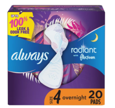 Always Radiant Pads, Overnight, with Wings Size 4 20.0ea - $19.99