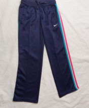 Nike Dri-Fit Girls Youth Small Navy Blue PInk White Stripe Activewear Logo Pants - £7.66 GBP